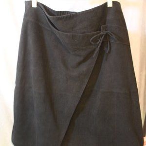 Black Suede Faux Wrap Pencil Skirt